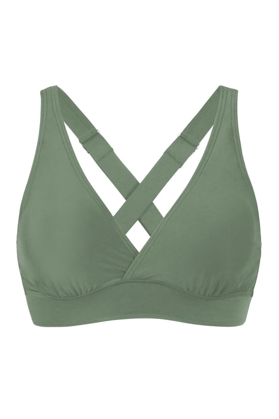 Women's Sporty Adjustable Wide Straps Bikini Top Large Bust Criss Cross Back Supportive Swimsuit Tops Only