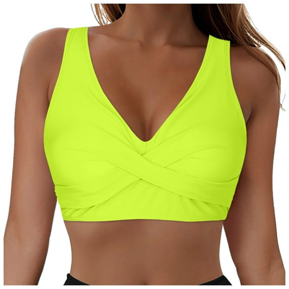 Women's Sporty Adjustable Wide Straps Bikini Top Large Bust Criss Cross Back Supportive Swimsuit Tops Only
