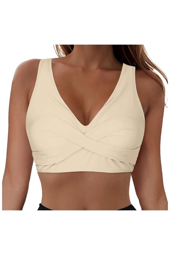 Women's Sporty Adjustable Wide Straps Bikini Top Large Bust Criss Cross Back Supportive Swimsuit Tops Only