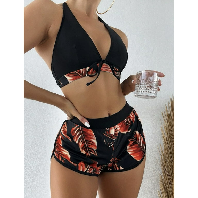 Women's Sporty Bathing Suit Short Bikini Swimsuit with Boyshort Bottom  Womens Bikini Set Swimsuit 