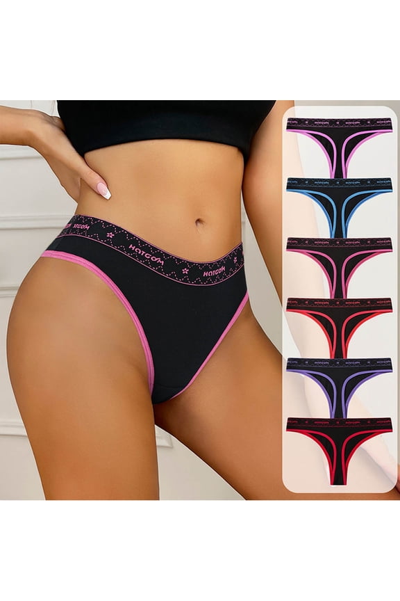 Women's Sporty Letter Panties, Soft Cotton Mid-Low Waist Briefs, Contrast Trim Underwear