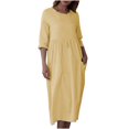 thumbnail image 1 of Women's Spring And Autumn Solid Color Three-Quarter Sleeve Fungus Edge Round Neck Casual Loose Pocket Dress, 1 of 6