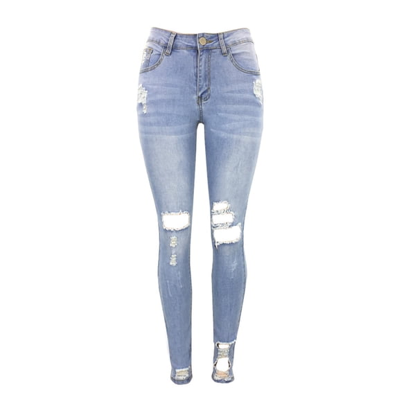 Women's Spring And Summer Holes Tight Fitting Fashion Light Colored Jeans