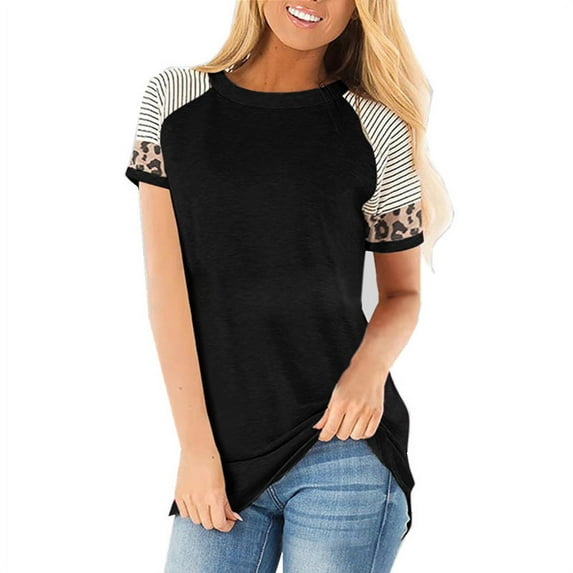 Women's Spring And Summer Round Neck Short-Sleeved Large Size Leopard Grain T-Shirt