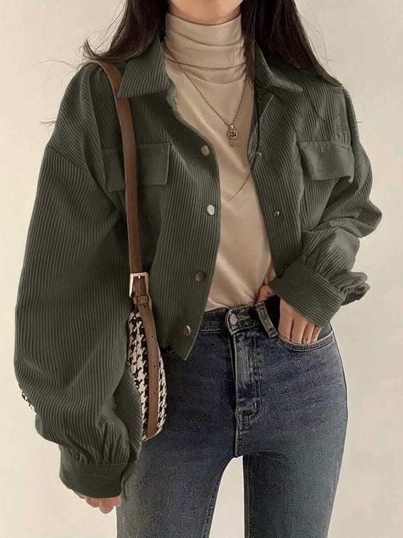Women's Spring/Autumn Army Green Short Jacket & Retro Versatile Cargo Style Top & Slimming & Height Enhancing & Drawstring Adjustable Hem Fall
