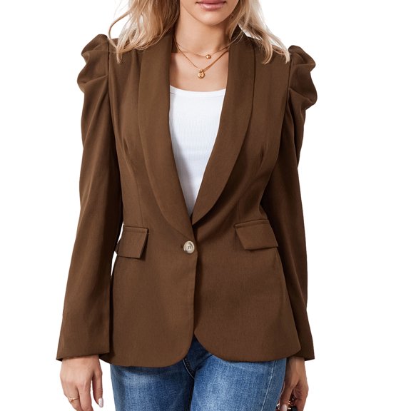 Women's Spring Autumn Blazer Coat Long Sleeve Solid Color One Button Open Front Outerwear