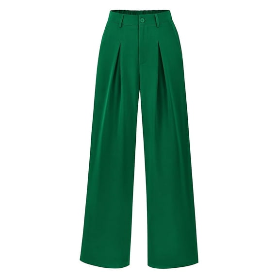 Women's Spring Autumn Business Suit Pants - Wide Leg, High Waist, Elastic Back, Office Work