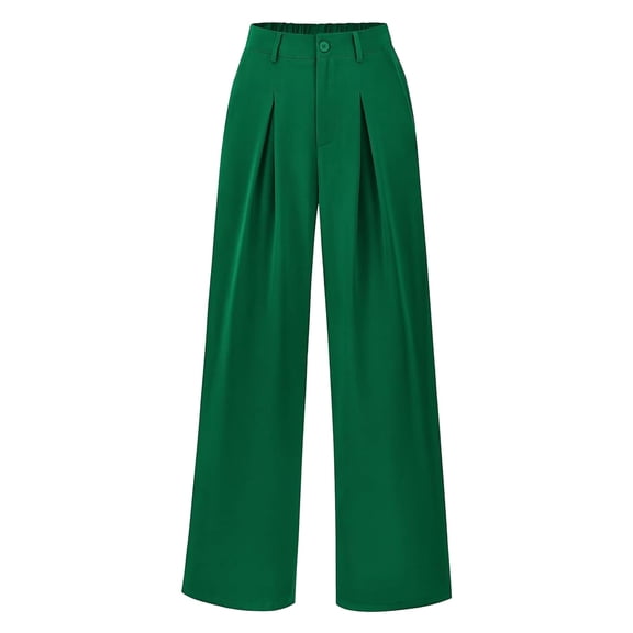 Women's Spring Autumn Business Suit Pants - Wide Leg, High Waist, Elastic Back, Office Work
