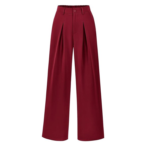 Women's Spring Autumn Business Suit Pants - Wide Leg, High Waist, Elastic Back, Office Work