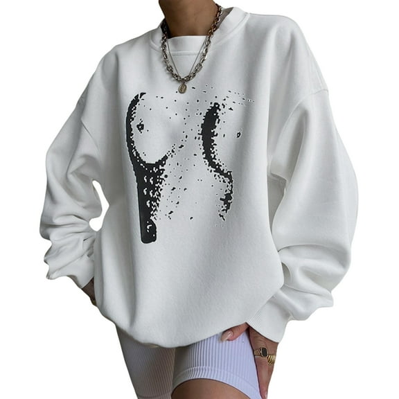 Women's Spring Autumn Loose Sweatshirt Long Sleeve Pattern Print Crewneck Pullover
