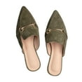 thumbnail image 1 of Women's Spring Autumn Solid Pointed Toe Flat Mules Slippers with Metal Decoration Big Size, 1 of 4