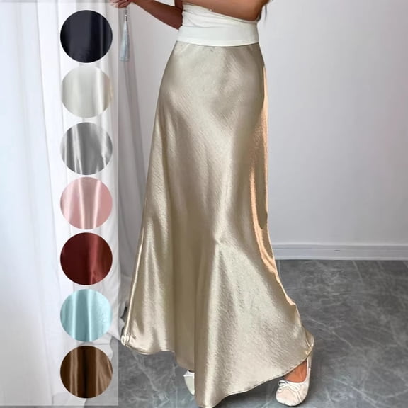 Women's Spring/Autumn/Summer Satin Acetate Light Luxury Elegant Midi Skirt