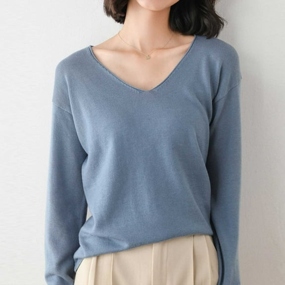 Women's Spring/Autumn V Neck Knit Sweater | Loose Fit | Korean Style | Versatile Layering Piece Dark Pullover Sweater Women Quarter Zip 5x Sweatshirts for Men Big And Tall Ring Sweater Women Sweaters