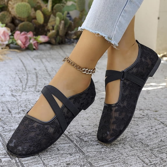 Women's Spring Ballet Style Flat Pumps Open Toe Lace Up Design Soft Sole Lightweight Comfortable Elegant Casual Shoes For Daily All Day Wear Black 37