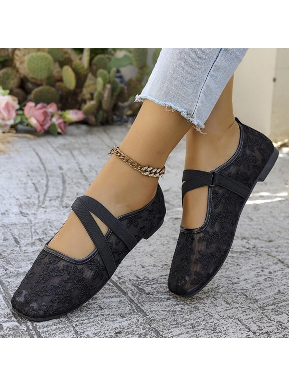 Women's Spring Ballet Style Flat Pumps Open Toe Lace Up Design Soft Sole Lightweight Comfortable Elegant Casual Shoes For Daily All Day Wear Black 40
