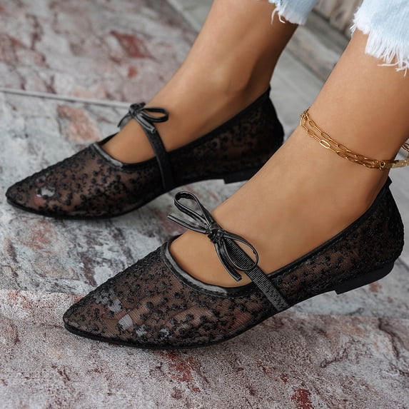 Women's Spring Ballet Style Flat Shoes Open Toe Pointed Toe Lace Up With Ankle Strap Soft Sole Comfortable Elegant Casual Footwear For Daily Wear Black 37