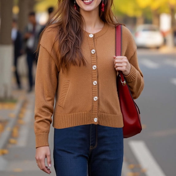 Women's Spring Cardigan 3/4 Sleeve Button Knit Comfort Fit