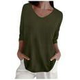 thumbnail image 1 of Women's Spring Casual 3/4 Sleeve V Neck Loose Knit Sweater Top - Solid Color Pullover - M-XXL, 1 of 5