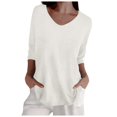 thumbnail image 1 of Women's Spring Casual 3/4 Sleeve V Neck Loose Knit Sweater Top - Solid Color Pullover - M-XXL, 1 of 5