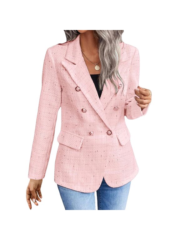 Women's Spring Casual Long Sleeve Woolen Coat | Round-Neck Solid Suit Coat for Office Commute, Birthday Dinner and Weekend Strolls - Stylish Polyester Outerwear for Fall