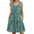 thumbnail image 1 of Women's Spring Crew Neck Sleeveless Printed Flowy A-Line Sundress with Pockets Casual Midi Dress, 1 of 7