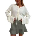 thumbnail image 1 of Women's Spring Crop Tie Front Cardigan Long Sleeve Rib Knit Sweater Top, 1 of 6