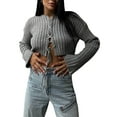 thumbnail image 1 of Women's Spring Crop Tie Front Cardigan Long Sleeve Rib Knit Sweater Top, 1 of 5