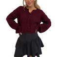 thumbnail image 1 of Women's Spring Crop Tie Front Cardigan Long Sleeve Rib Knit Sweater Top, 1 of 5