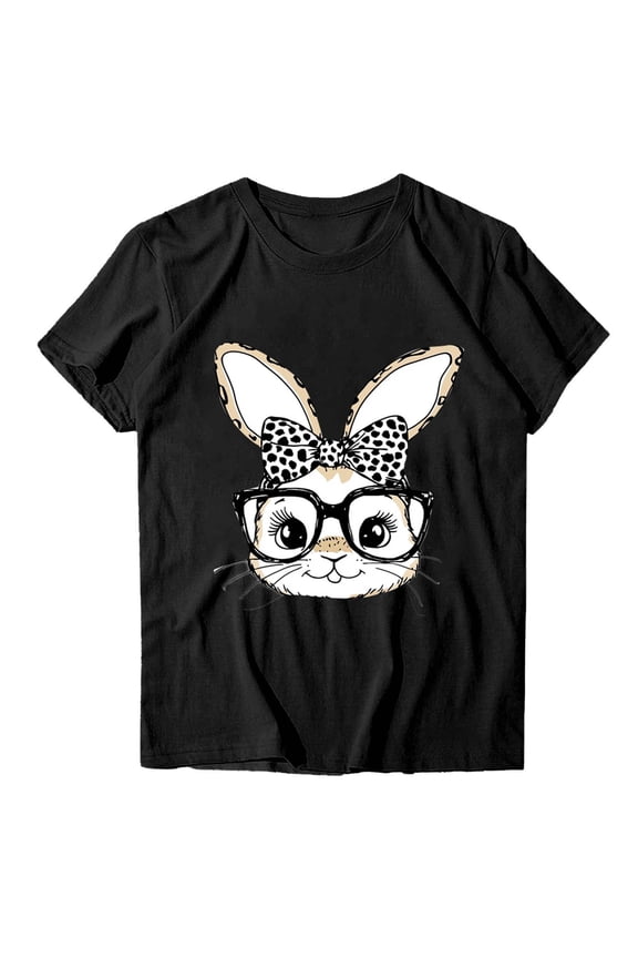 Women's Spring Easter T-Shirt - Cute Bunny Graphic Short Sleeve Crewneck Tops Rabbit Graphic Tee