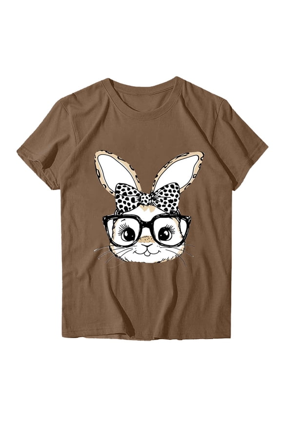 Women's Spring Easter T-Shirt - Cute Bunny Graphic Short Sleeve Crewneck Tops Women Easter Tshirt