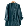thumbnail image 1 of Women’s Spring Fall Cotton Linen Long Sleeve Open Front Blazer Jacket Solid Button Closure Double Pockets Lightweight Casual Suit Coat for office Work Army Green, 1 of 5