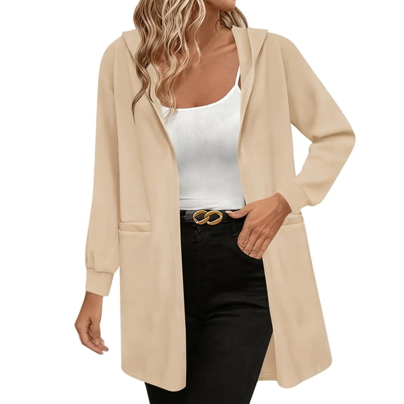 Women's Spring Fall Long Blazer Jackets Sleeve Lapel Pockets Loose Fit Work Casual Blazers Outerwear