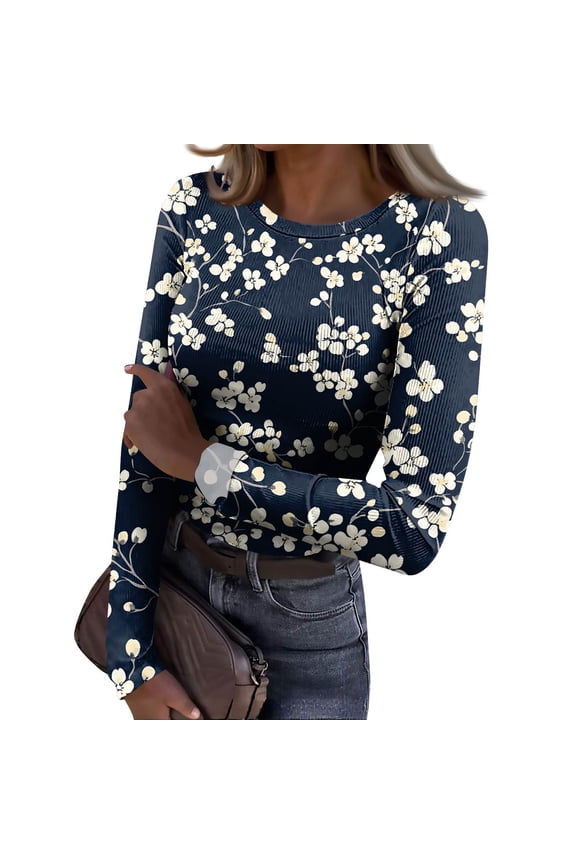Women's Casual Long Sleeve Knit Tops Fall Stretch Slim Fit Ribbed Shirts Lightweight Pullover Tees