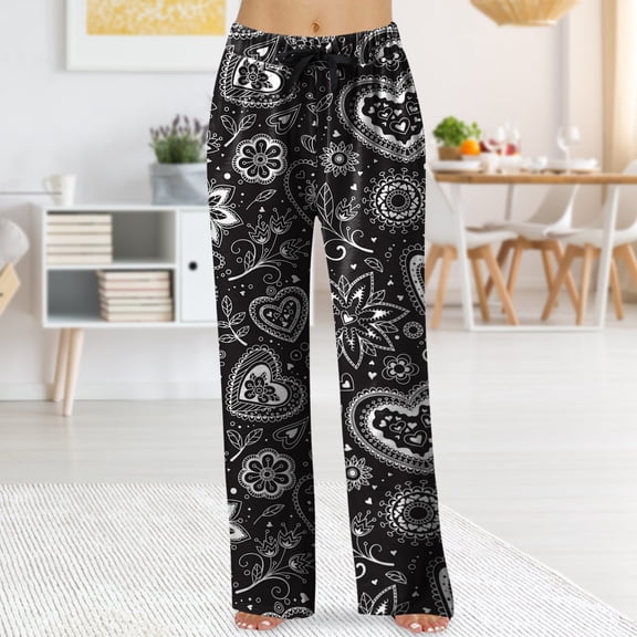 Women's Spring Fashion Casual Plaid Lace Cotton Can Be Worn Outside Pajamas Home Pants Cotton Poplin Pajamas Poplin Pajama Pants Women Preppy Pajamas zd-Black M