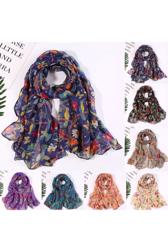 Women's Spring Fashion Long Print Scarf Lightweight Colored Sun Protection Wrap