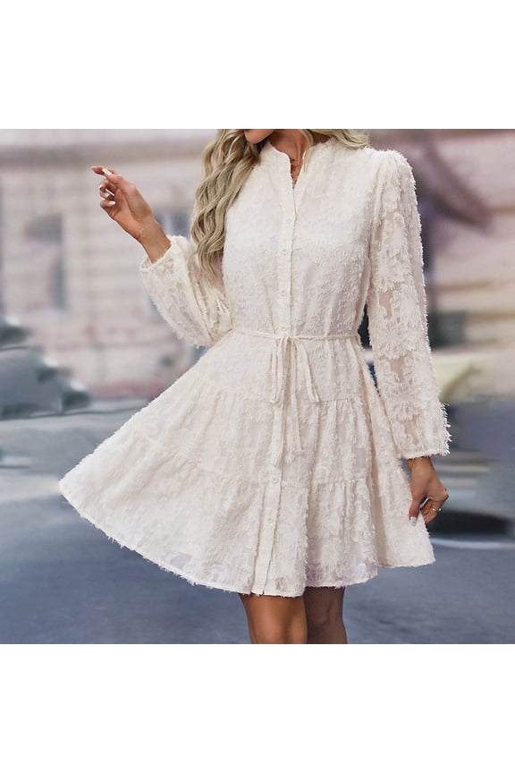 Women's Spring Fashion Long Sleeved Border Women's Dress Women Midi Dresses Casual Ruffled Wrap Dress Long Casual Dress for Women T Shirt Dresses for Women Knee Length Women Tunics Dresses Casual
