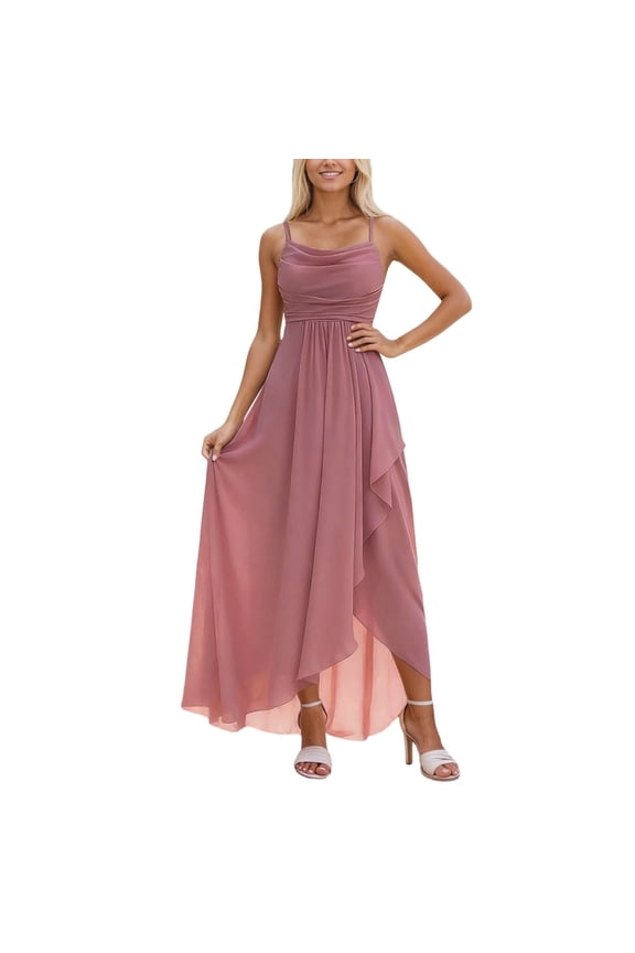 Women's Spring Formal Evening Gown Elegant Long Prom Dress Wedding Guest Party Bridesmaid Maxi Dress Pink M