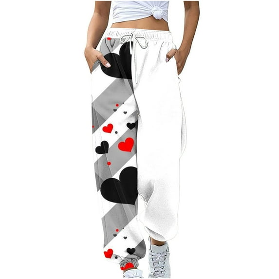 Women's Spring High Waisted Sweatpants Drawstring Joggers Cinch Bottom Cute Graphic Printed Pants Workout Trousers(Black,XL)