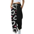 thumbnail image 1 of Women's Spring High Waisted Sweatpants Drawstring Joggers Cinch Bottom Cute Graphic Printed Pants Workout Trousers(Black,XL), 1 of 2