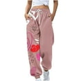thumbnail image 1 of Women's Spring High Waisted Sweatpants Drawstring Joggers Cinch Bottom Cute Graphic Printed Pants Workout Trousers(Pink,L), 1 of 2