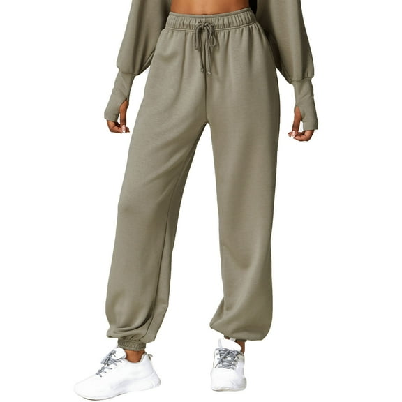 Women's Spring Jogger Pants Solid Color Drawstring High Waist Straight Loose Trousers Casual Sweatpants