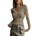 thumbnail image 1 of Women's Spring Long Sleeve Solid Color Button Up Ribbed Tops, 1 of 7