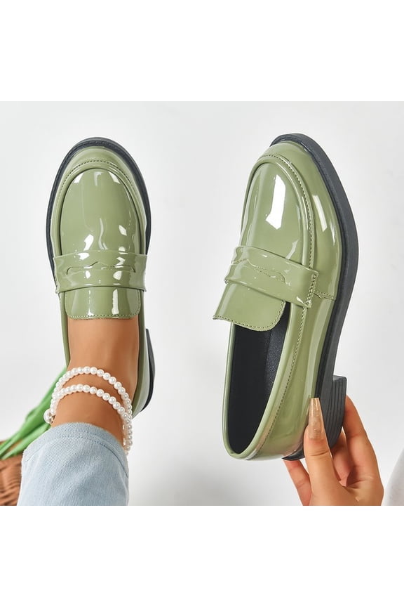Women's Spring New Mary Loafers - Thick Sole Preppy British - Leather Shoes Green