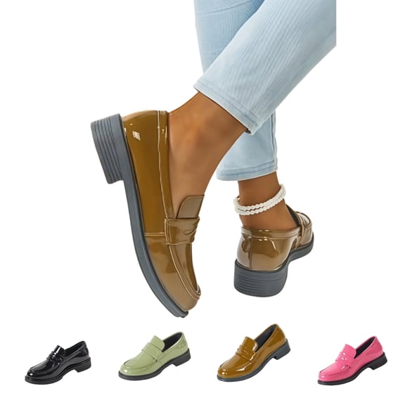 Women's Spring New Mary Loafers - Thick Sole Preppy British - Leather Shoes Khaki