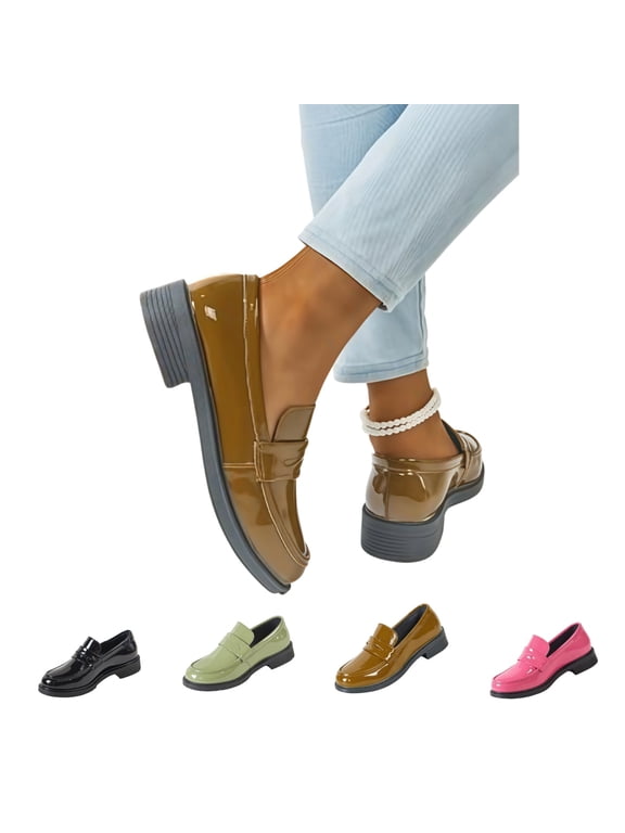 Women's Spring New Mary Loafers - Thick Sole Preppy British - Leather Shoes Khaki