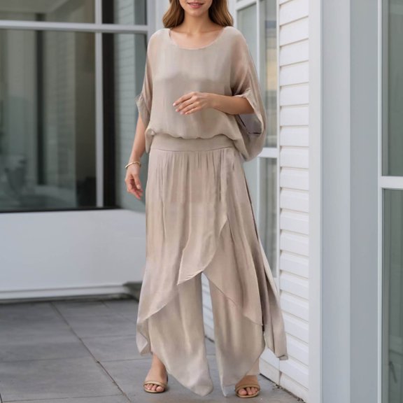 Women's Spring New Temperament Chiffon Solid Color Loose Irregular Fashion Trouser Suit Pants for Women High Waist Ruffle Overlay Strapless Jumpsuit plus Size Snow Bibs Women Dressy Jumpsuits for