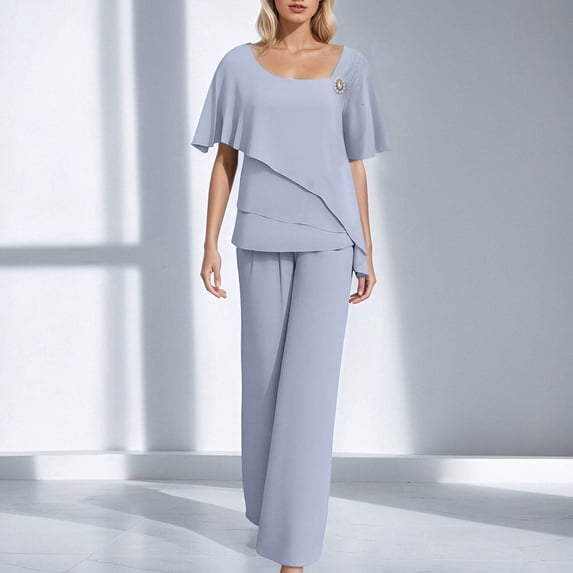 Women's Spring New Temperament Chiffon Solid Color Loose Irregular Fashion Trouser Suit Women Dress Suits Set Cicada Suit Suits for Women Junior Business Suit Juniors Pant Suit Work Skirt Suits