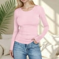 thumbnail image 1 of Women's Spring Ribbed Knit Sweater Long Sleeve Crewneck Shirts Slim Fitted Casual Basic Tee Tops Fashion Clothes Pink S, 1 of 7