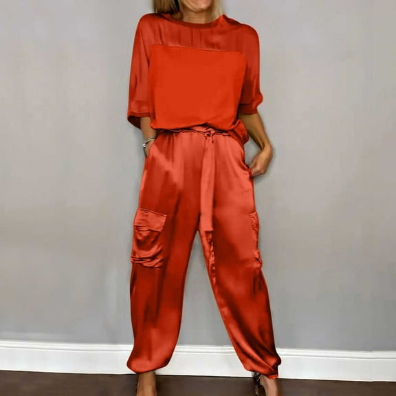 Women's Spring Set V-Neck Lapel Shirt and Wide Leg Pants Color Coordinated