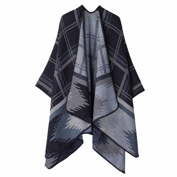 Women’s Spring Shawl Wrap Open Front Poncho Cape Cardigan Coat Oversized Plaid Sweaters Scarf for Fall and Winter